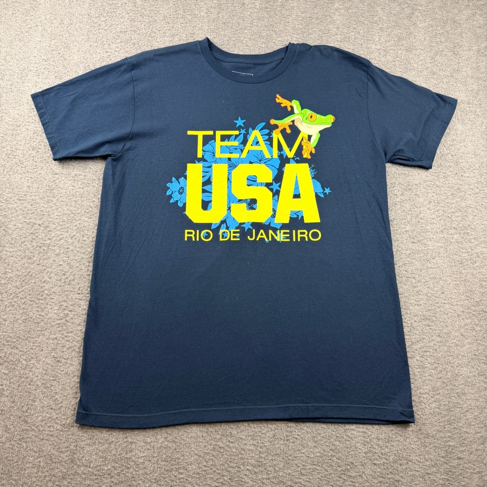 Team USA Rio De‎ Janeiro Olympics T-Shirt Navy Blue Men's L Large Frog Graphic